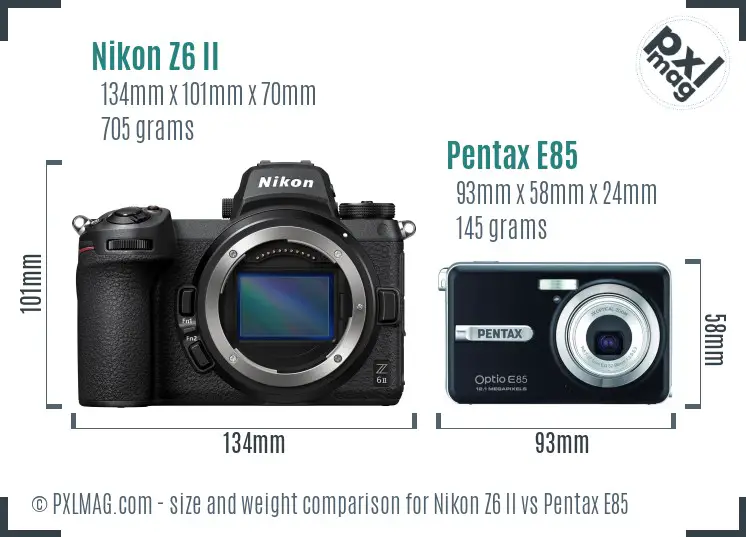 Nikon Z6 II vs Pentax E85 size comparison
