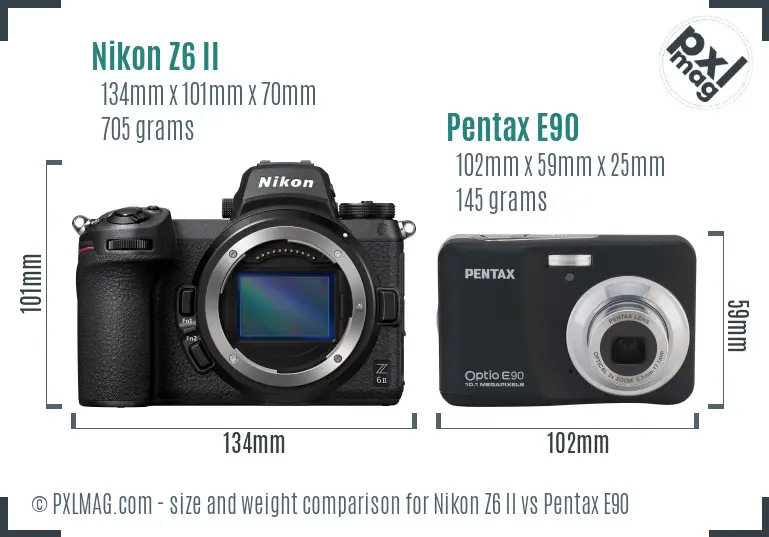 Nikon Z6 II vs Pentax E90 size comparison
