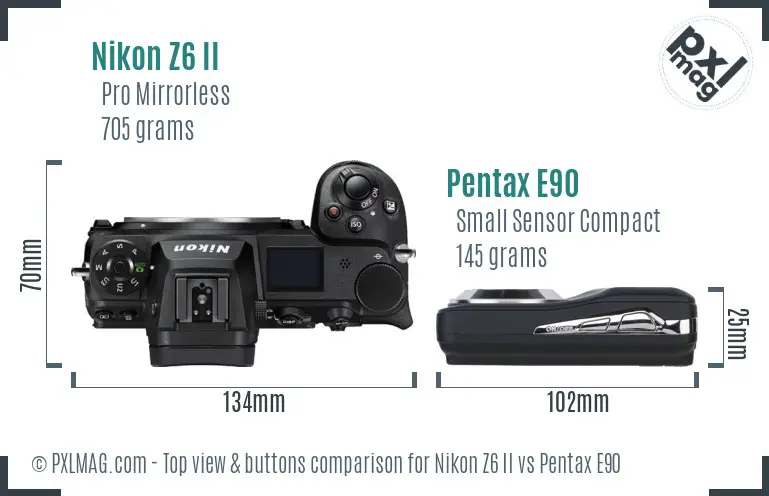 Nikon Z6 II vs Pentax E90 top view buttons comparison