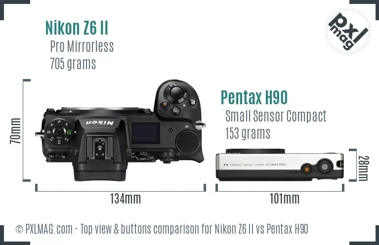 Nikon Z6 II vs Pentax H90 top view buttons comparison