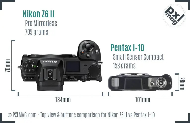 Nikon Z6 II vs Pentax I-10 top view buttons comparison