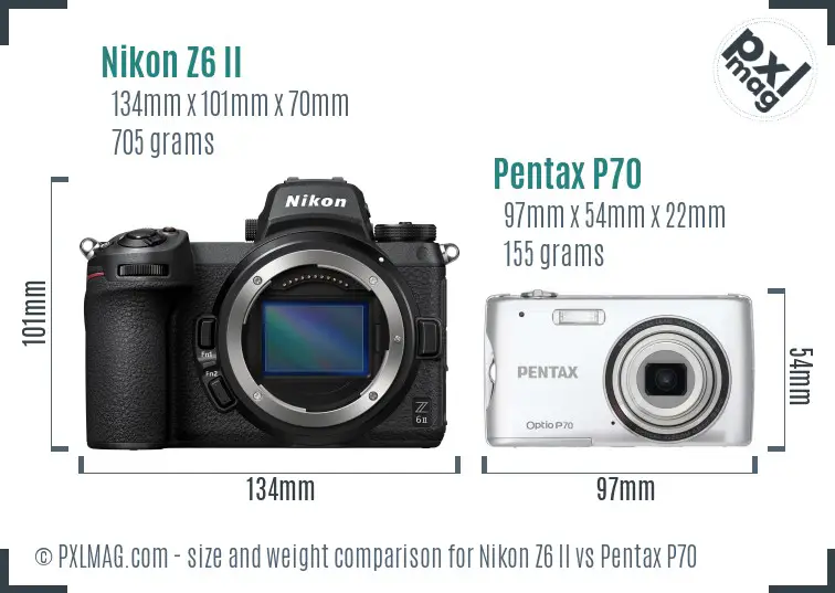 Nikon Z6 II vs Pentax P70 size comparison
