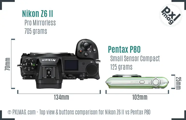 Nikon Z6 II vs Pentax P80 top view buttons comparison