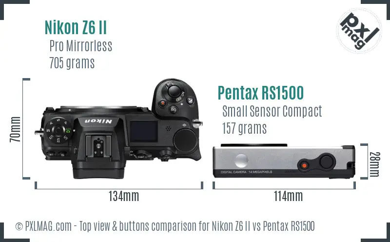 Nikon Z6 II vs Pentax RS1500 top view buttons comparison