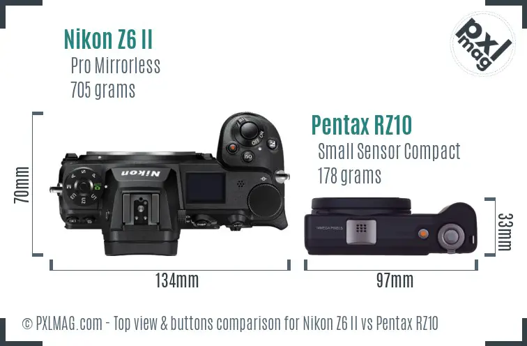 Nikon Z6 II vs Pentax RZ10 top view buttons comparison