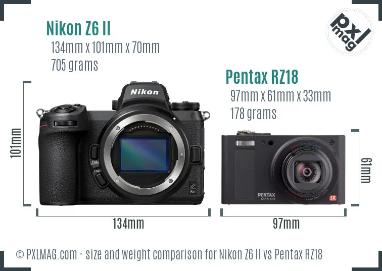 Nikon Z6 II vs Pentax RZ18 size comparison