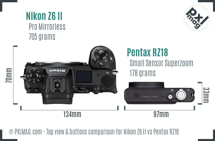 Nikon Z6 II vs Pentax RZ18 top view buttons comparison