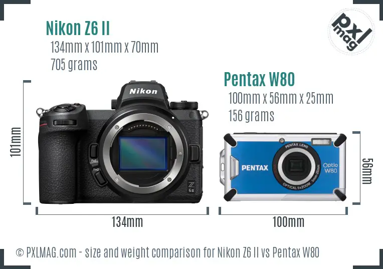 Nikon Z6 II vs Pentax W80 size comparison