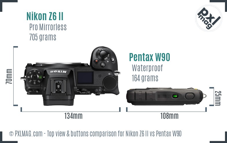 Nikon Z6 II vs Pentax W90 top view buttons comparison