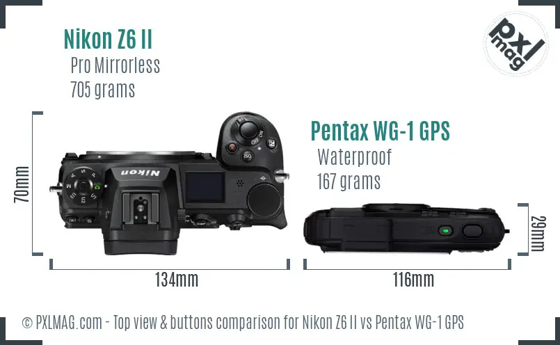 Nikon Z6 II vs Pentax WG-1 GPS top view buttons comparison