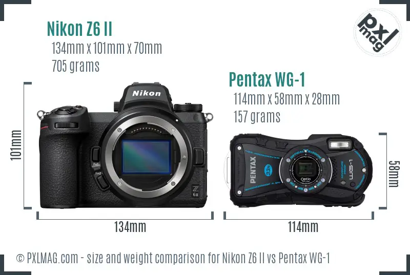 Nikon Z6 II vs Pentax WG-1 size comparison