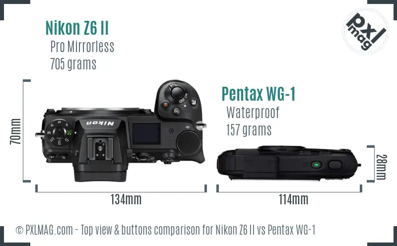 Nikon Z6 II vs Pentax WG-1 top view buttons comparison