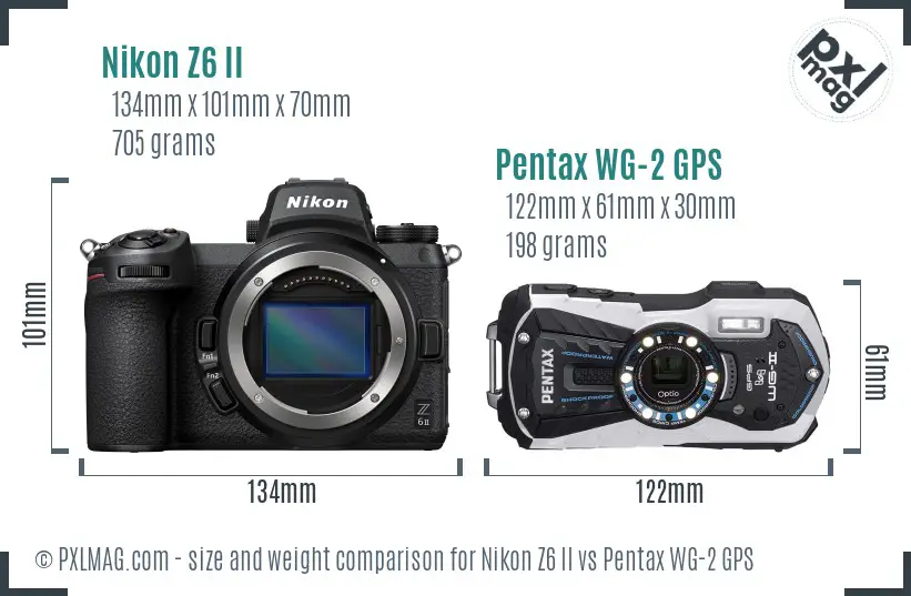 Nikon Z6 II vs Pentax WG-2 GPS size comparison