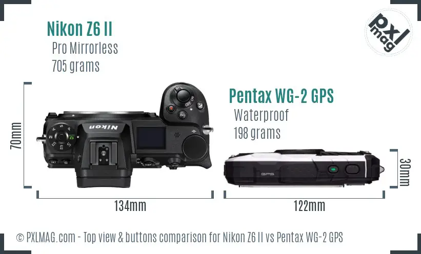 Nikon Z6 II vs Pentax WG-2 GPS top view buttons comparison