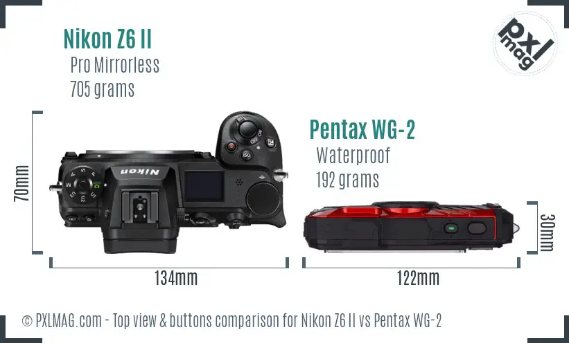 Nikon Z6 II vs Pentax WG-2 top view buttons comparison