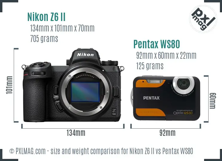 Nikon Z6 II vs Pentax WS80 size comparison