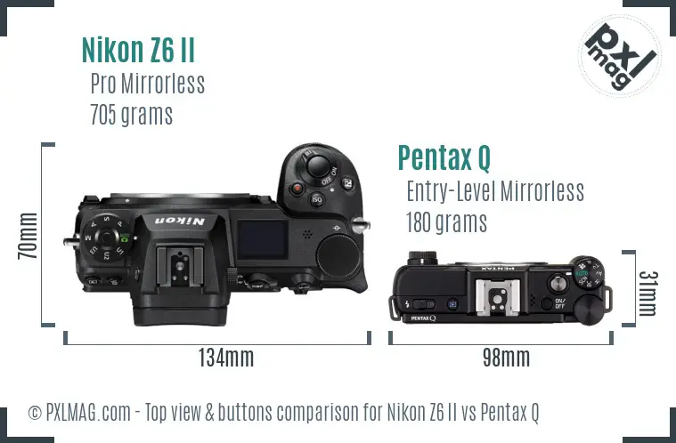 Nikon Z6 II vs Pentax Q top view buttons comparison