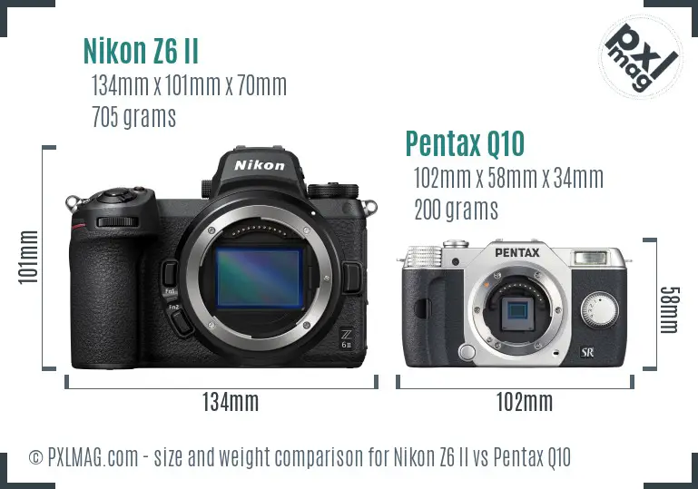 Nikon Z6 II vs Pentax Q10 size comparison