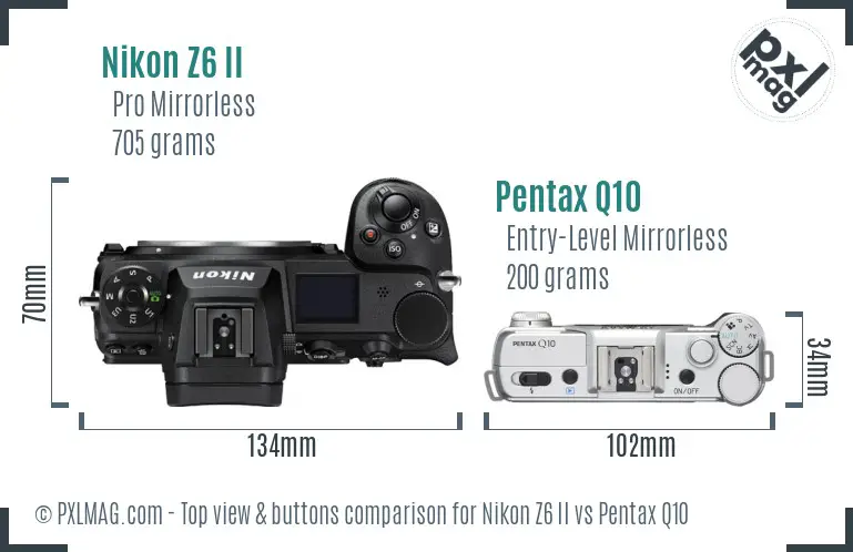 Nikon Z6 II vs Pentax Q10 top view buttons comparison