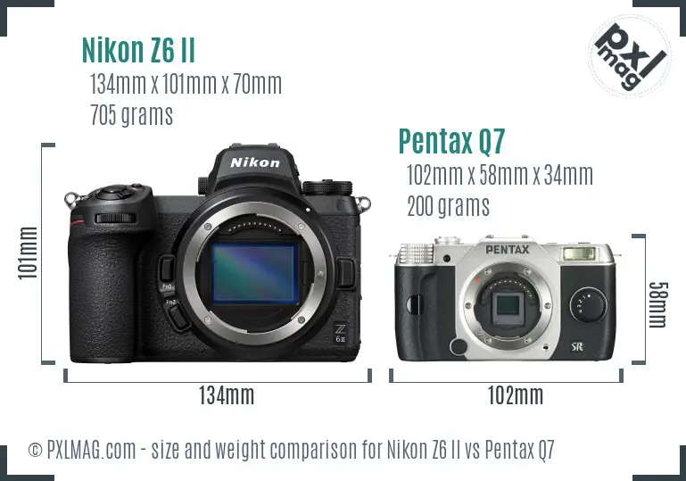 Nikon Z6 II vs Pentax Q7 size comparison