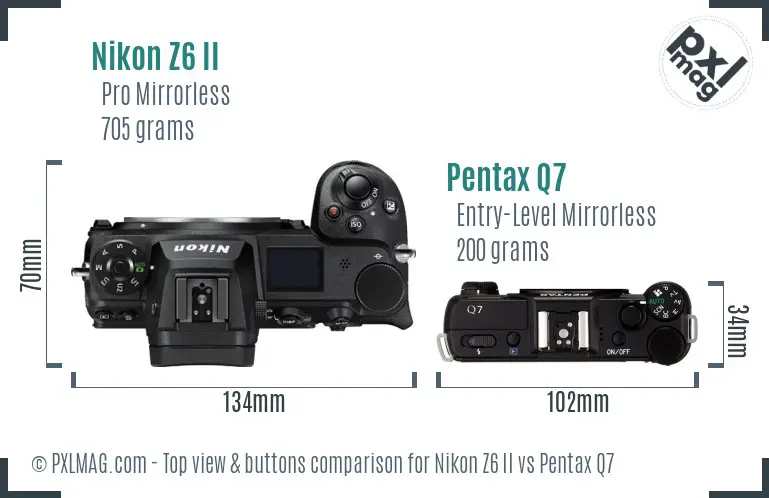 Nikon Z6 II vs Pentax Q7 top view buttons comparison