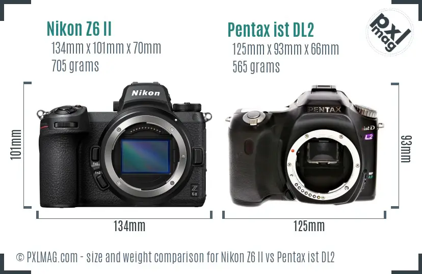 Nikon Z6 II vs Pentax ist DL2 size comparison