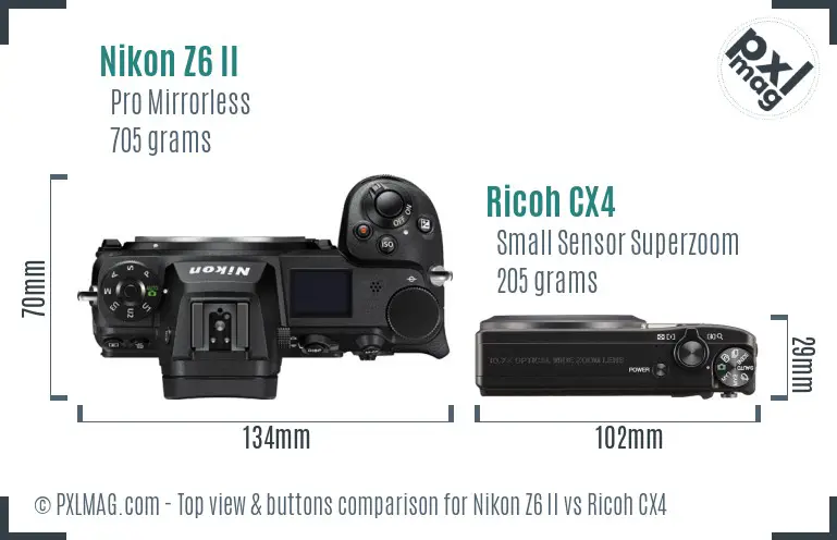 Nikon Z6 II vs Ricoh CX4 top view buttons comparison