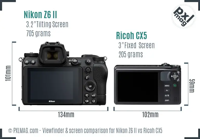 Nikon Z6 II vs Ricoh CX5 Screen and Viewfinder comparison