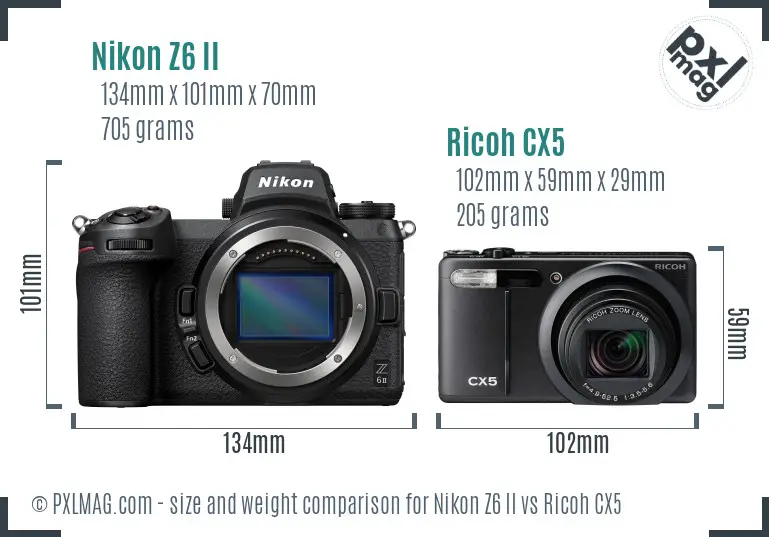 Nikon Z6 II vs Ricoh CX5 size comparison