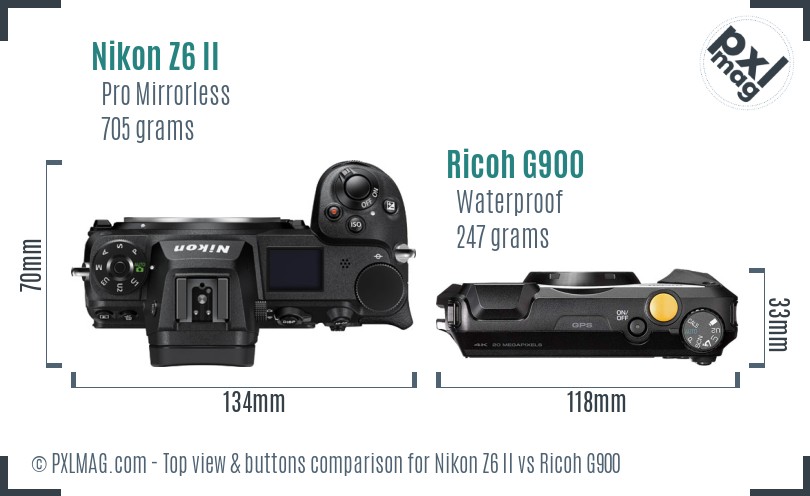Nikon Z6 II vs Ricoh G900 top view buttons comparison