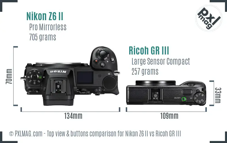 Nikon Z6 II vs Ricoh GR III top view buttons comparison