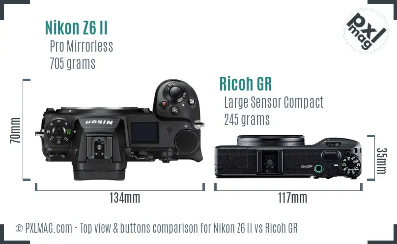Nikon Z6 II vs Ricoh GR top view buttons comparison Nikon Z6 II vs Ricoh GR top view buttons comparison