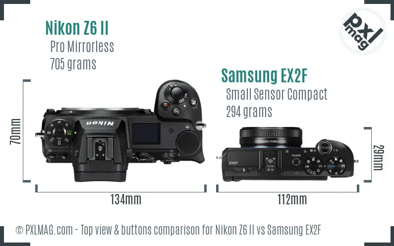 Nikon Z6 II vs Samsung EX2F top view buttons comparison