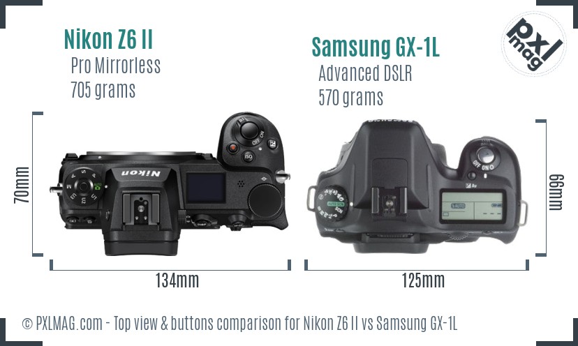 Nikon Z6 II vs Samsung GX-1L top view buttons comparison
