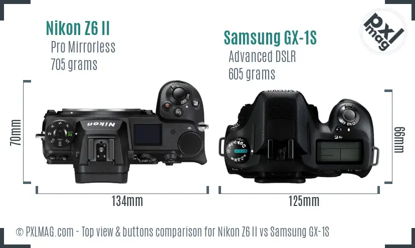 Nikon Z6 II vs Samsung GX-1S top view buttons comparison