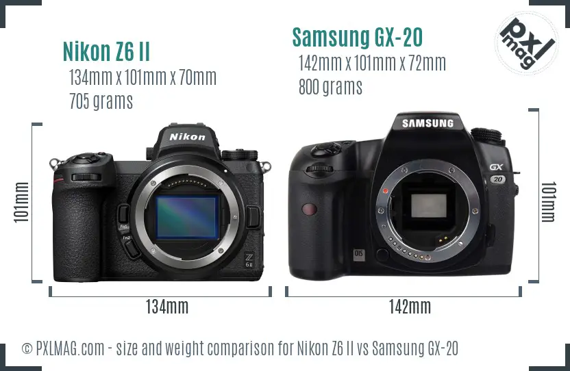 Nikon Z6 II vs Samsung GX-20 size comparison