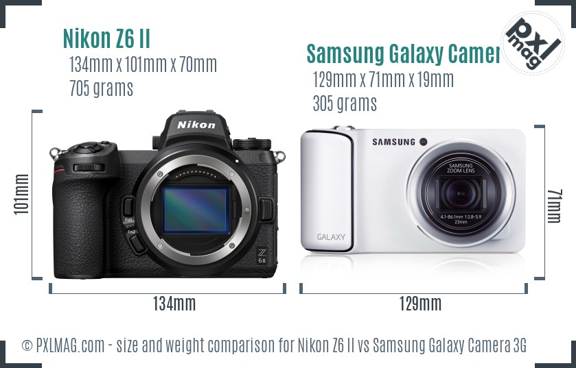 Nikon Z6 II vs Samsung Galaxy Camera 3G size comparison