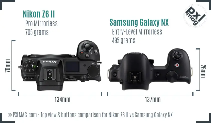 Nikon Z6 II vs Samsung Galaxy NX top view buttons comparison