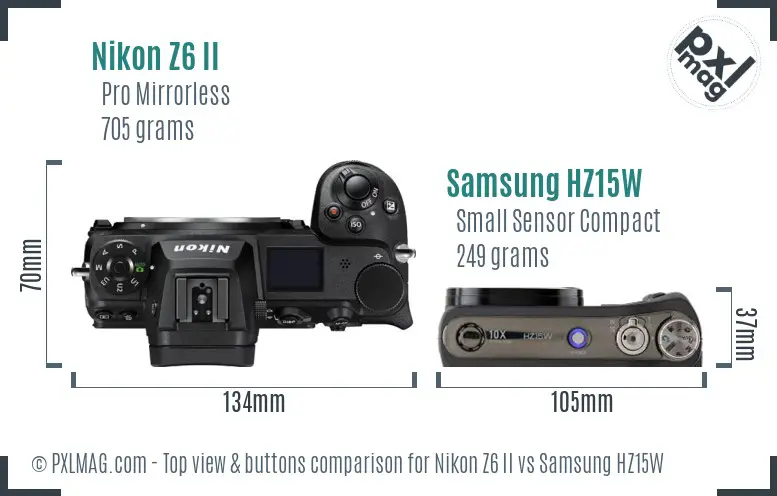 Nikon Z6 II vs Samsung HZ15W top view buttons comparison Nikon Z6 II vs Samsung HZ15W top view buttons comparison