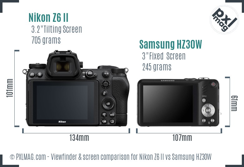 Nikon Z6 II vs Samsung HZ30W Screen and Viewfinder comparison