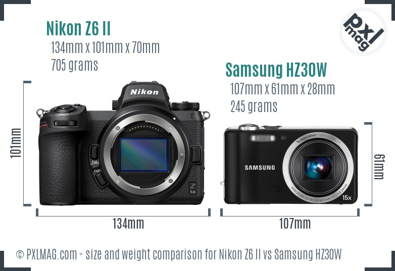 Nikon Z6 II vs Samsung HZ30W size comparison