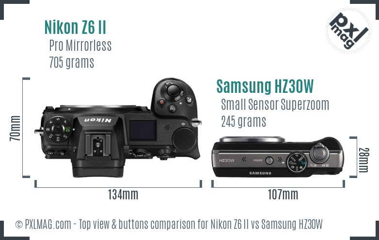 Nikon Z6 II vs Samsung HZ30W top view buttons comparison