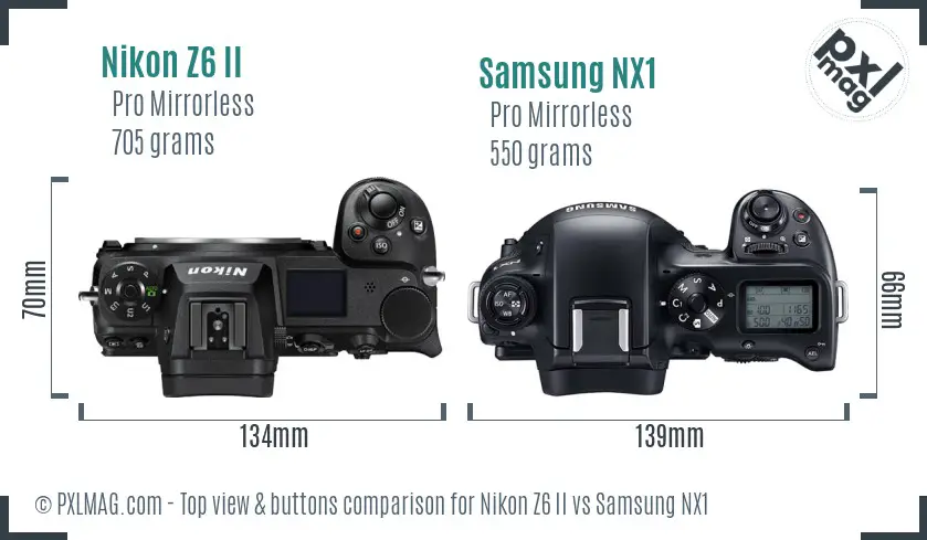 Nikon Z6 II vs Samsung NX1 top view buttons comparison