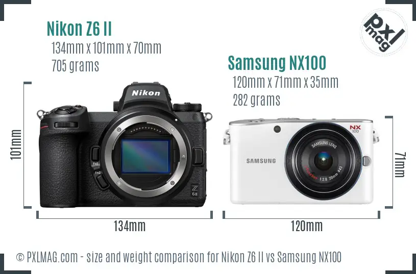 Nikon Z6 II vs Samsung NX100 size comparison