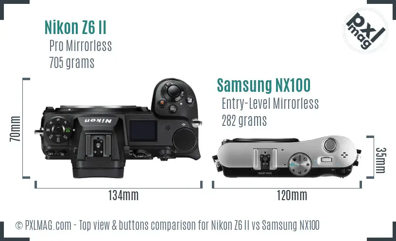 Nikon Z6 II vs Samsung NX100 top view buttons comparison