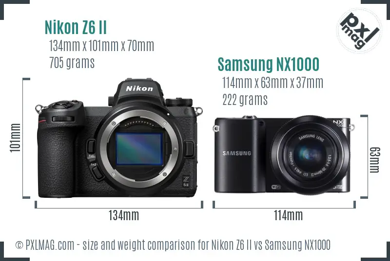 Nikon Z6 II vs Samsung NX1000 size comparison