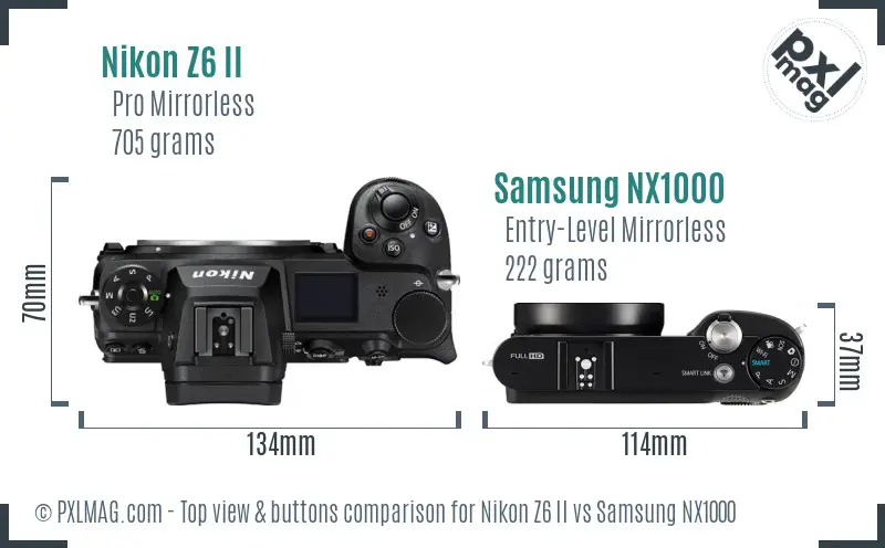 Nikon Z6 II vs Samsung NX1000 top view buttons comparison