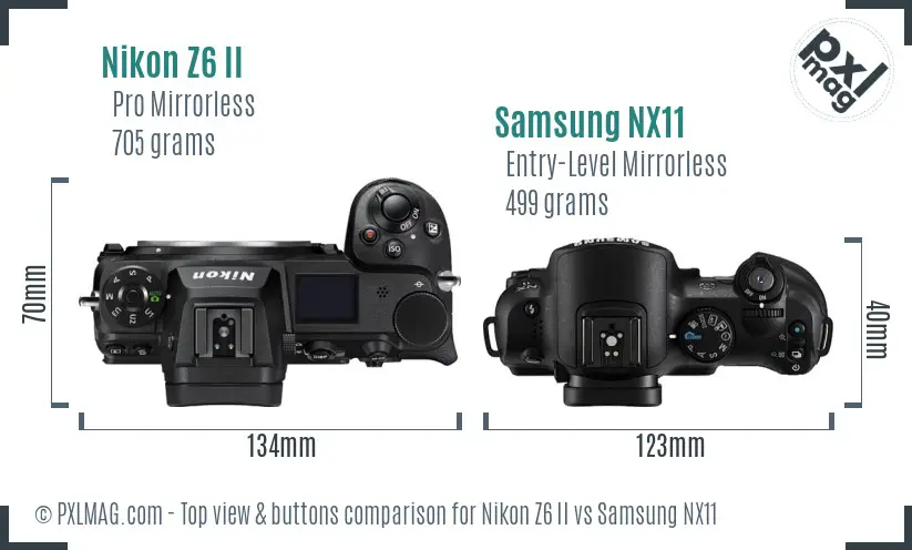 Nikon Z6 II vs Samsung NX11 top view buttons comparison