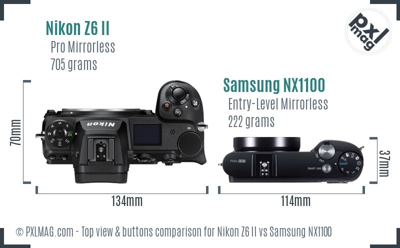 Nikon Z6 II vs Samsung NX1100 top view buttons comparison