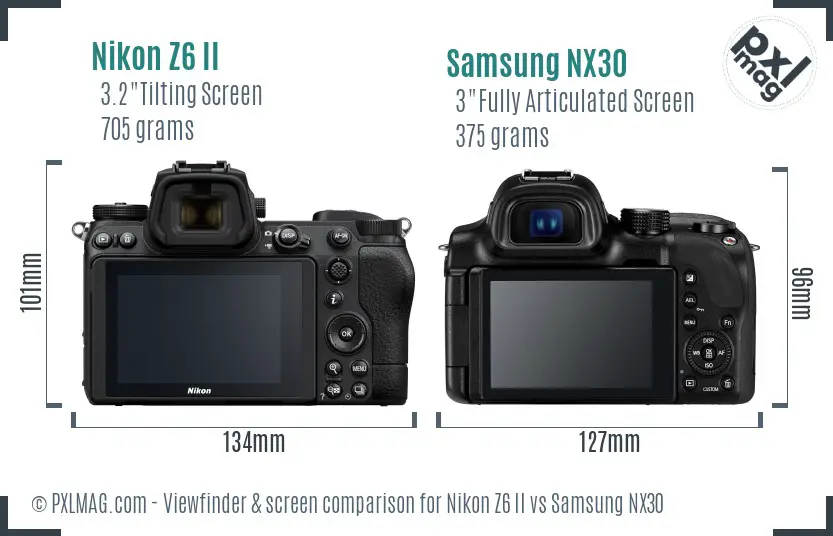 Nikon Z6 II vs Samsung NX30 Screen and Viewfinder comparison